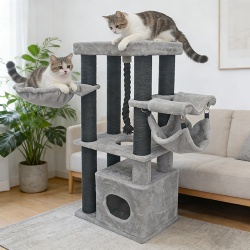 Large Multi-Tier Cat Tree Tower with Hanging Hammocks and Scratching Columns