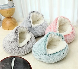 40-120cm Wholesale Dropship 2 in 1 Dog and Cat Cave Bed Pet Winter Bed Round Plush Foldable Washable Sleeping Beds Cats