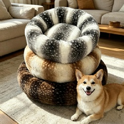 Luxury Faux Donut Cuddler Animal Print Calming Donut Pet Dog cat Bed Cozy Cuddler for Small Large Dogs
