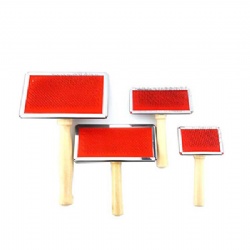 Wood Handle Safe Portable Soft Pet Dog Cat Animal Puppy Hair Grooming Cleaning Shedding Slicker Brush with Stainless Steel Pins