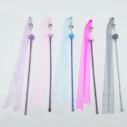 Acrylic Ribbon Fairy Cat Tease Stick with Long Pole Sound Bell