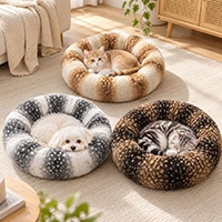 Luxury Faux Donut Cuddler Animal Print Calming Donut Pet Dog cat Bed Cozy Cuddler