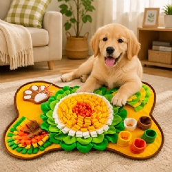 New Velvet Bone-shaped Pet Snuffle Mat Dog Sniffing Scent-Training Puzzle Slow-Feeder Puzzle Pad Flower Pattern Pet Toy