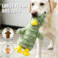 Large Dog Fluffy Plush Duck Fox Companion Toy Built-In Squeaker Sound Making Calming Stuffed Doll Interactive Bite Resistant Toy