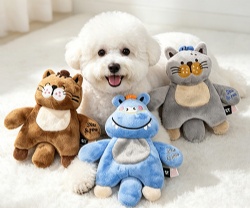Cartoon Hippo and Cat Plush Dog Toy with Crinkle Paper Squeaky Soft Interactive Molar Toy for Puppy