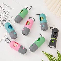 LED Flashlight Dog Poop Bag Dispenser Portable Pet Waste Holder With Carabiner Clip