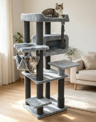 Luxury Grey Cat Tree Sisal Scratching Tower