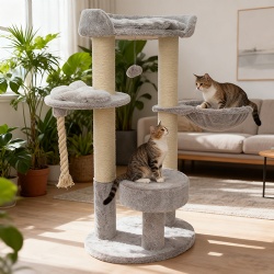 Gray Cloud-Themed Cat Condo with Hammock & Scratching Posts
