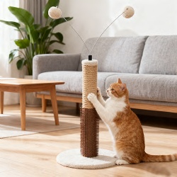 Interactive Two-Tone Cat Scratcher with Hanging Toys